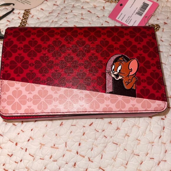 Kate Spade Tom And Jerry Womens Crossbody Bag Red Chainlink Purse Leather New - Picture 9 of 13